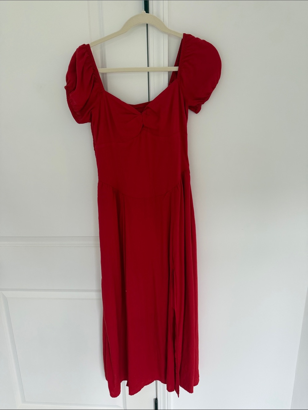 Hollister Red Puff-Sleeve Midi Dress